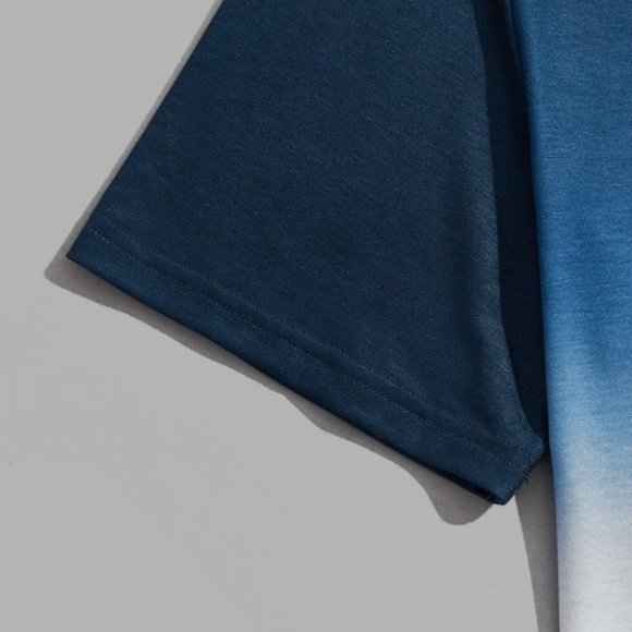 Blue Vacation Style Men's Ombre Round Neck Tee - Picture 4 of 4